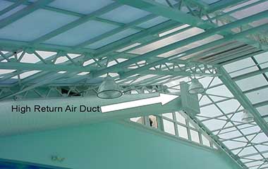 Air flow duct work in pool room facility